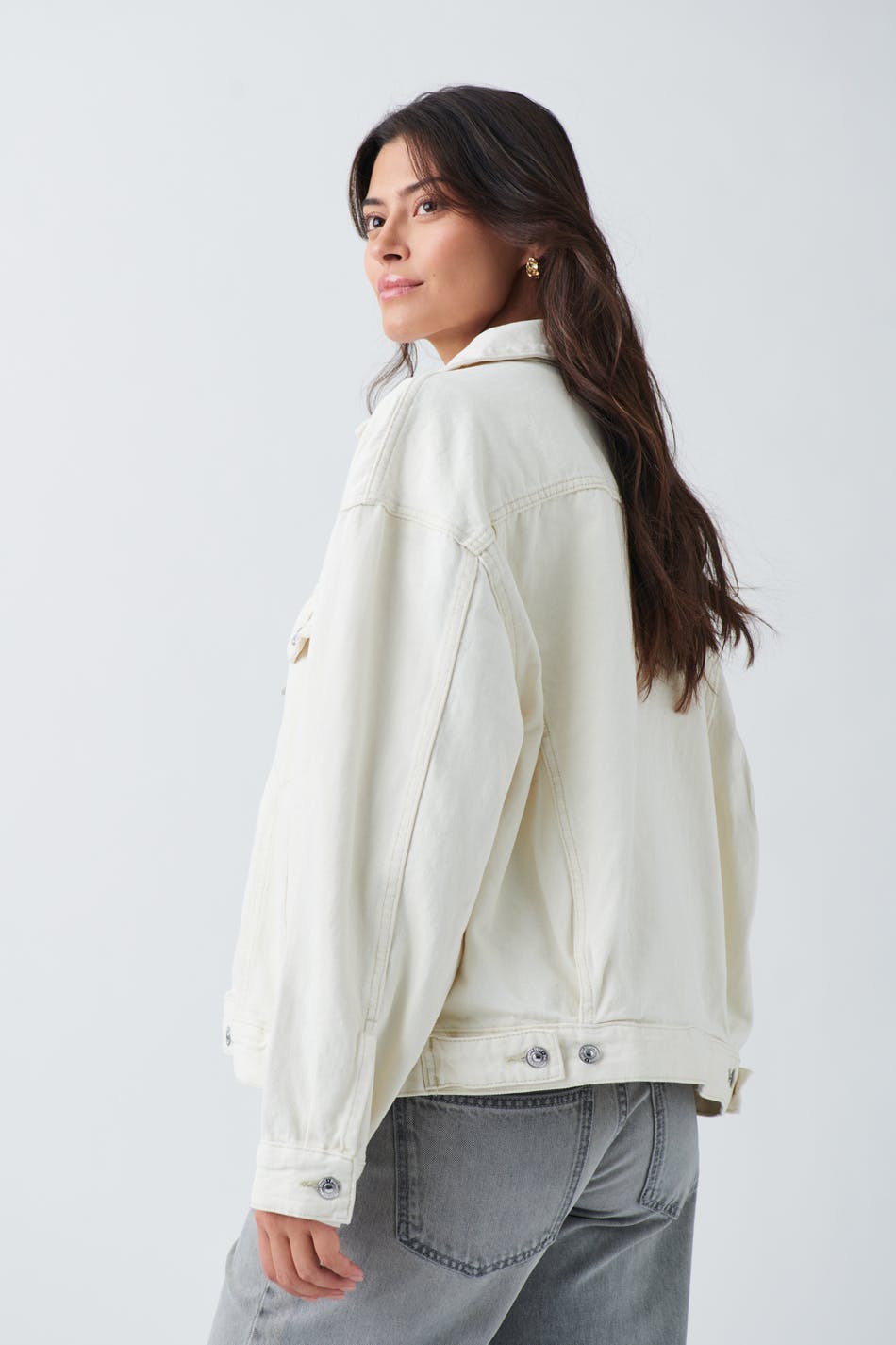 loose denim jacket - Crème