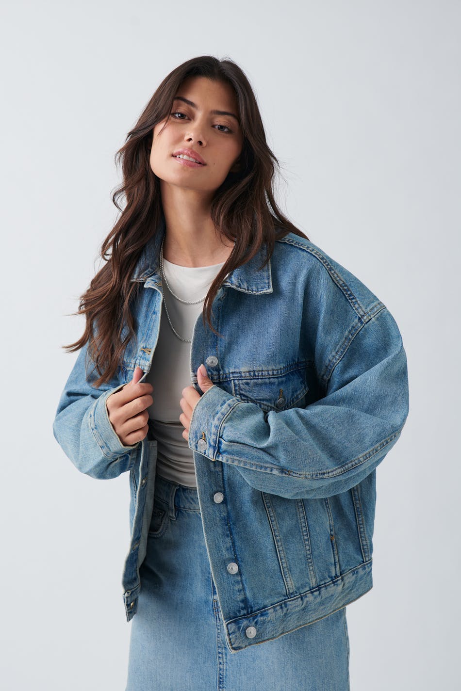 loose denim jacket - Tinted blue