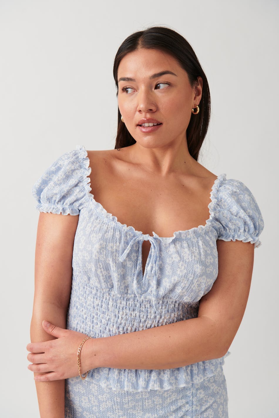 Smock frill top - Pistachio rose