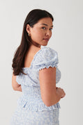 Smock frill top - Pistachio rose