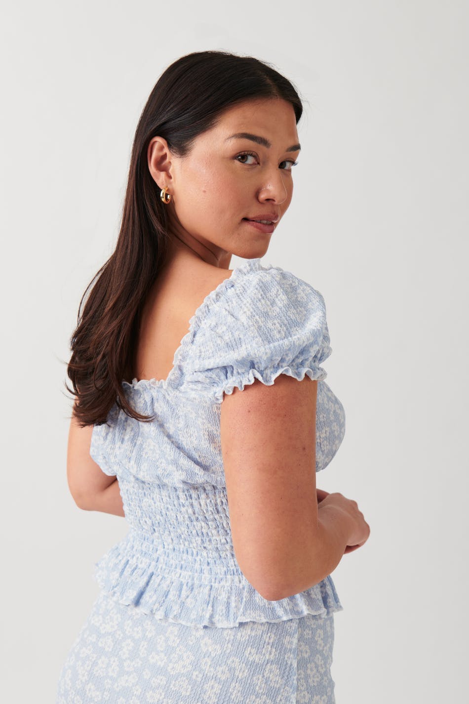 Smock frill top - Pistachio rose