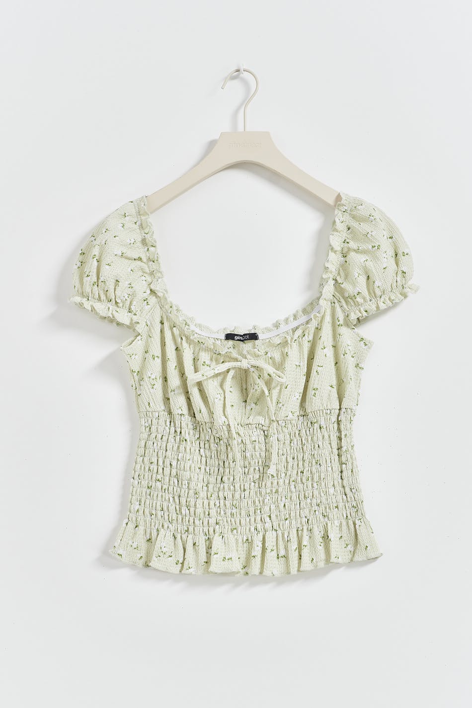 Smock frill top - Pistachio rose