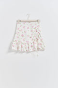 Ruched frill mini skirt - Baby blue ditsy