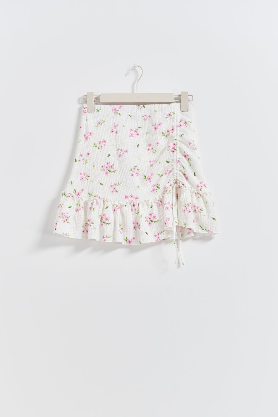 Ruched frill mini skirt - Baby blue ditsy