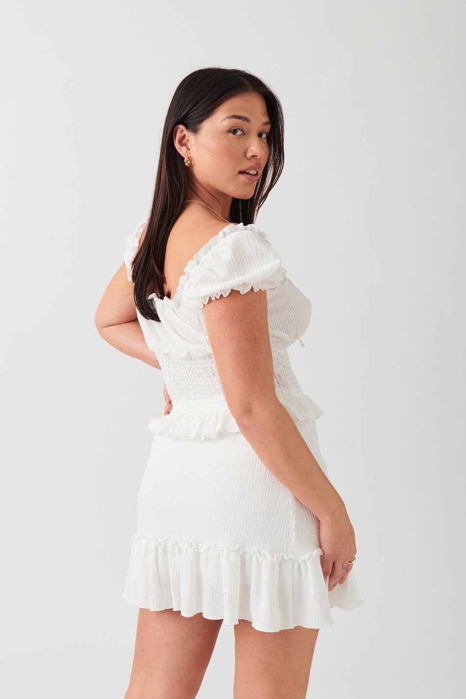 Ruched frill mini skirt - Blanc cassé
