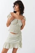Ruched frill mini skirt - Blanc cassé