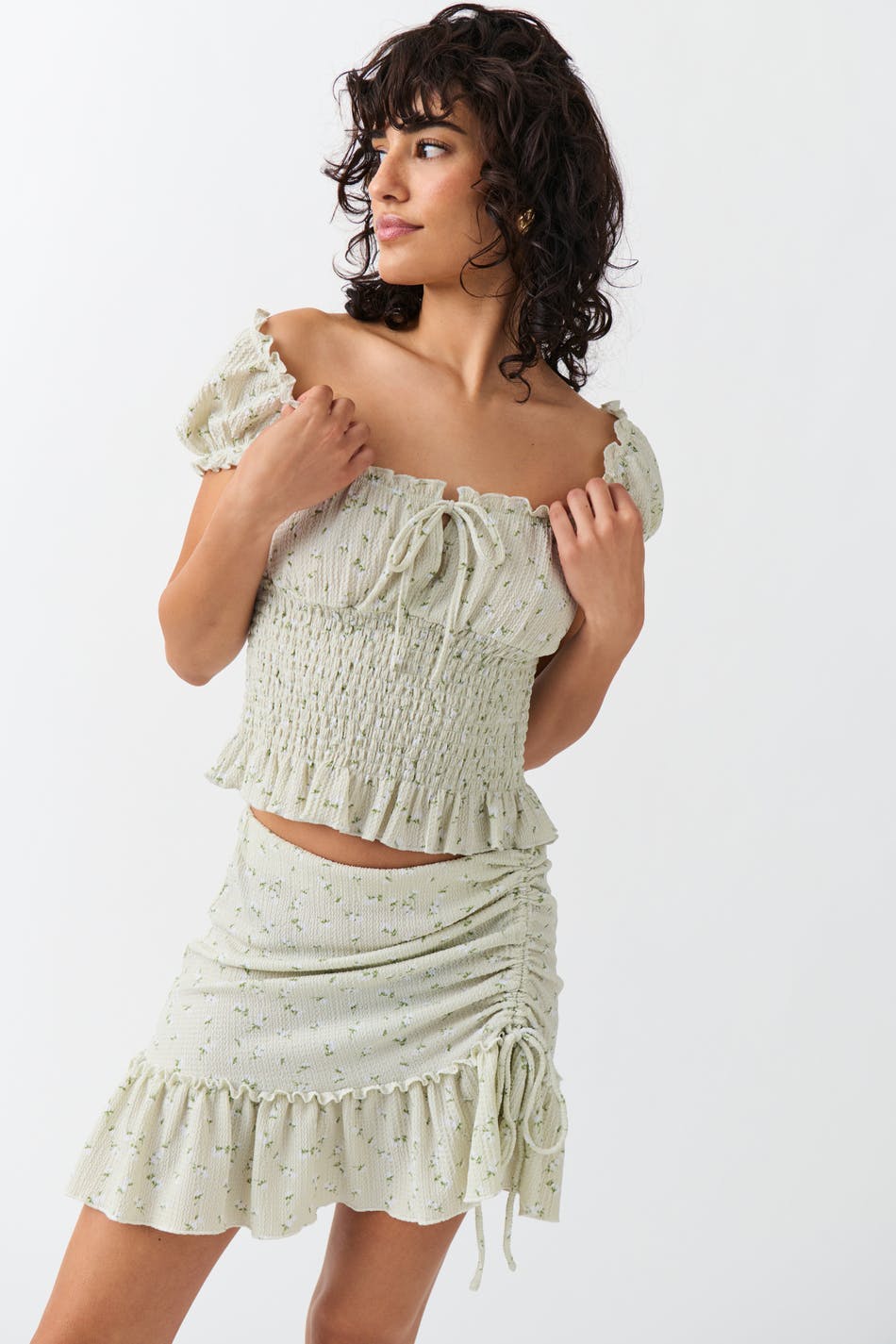 Ruched frill mini skirt - Blanc cassé
