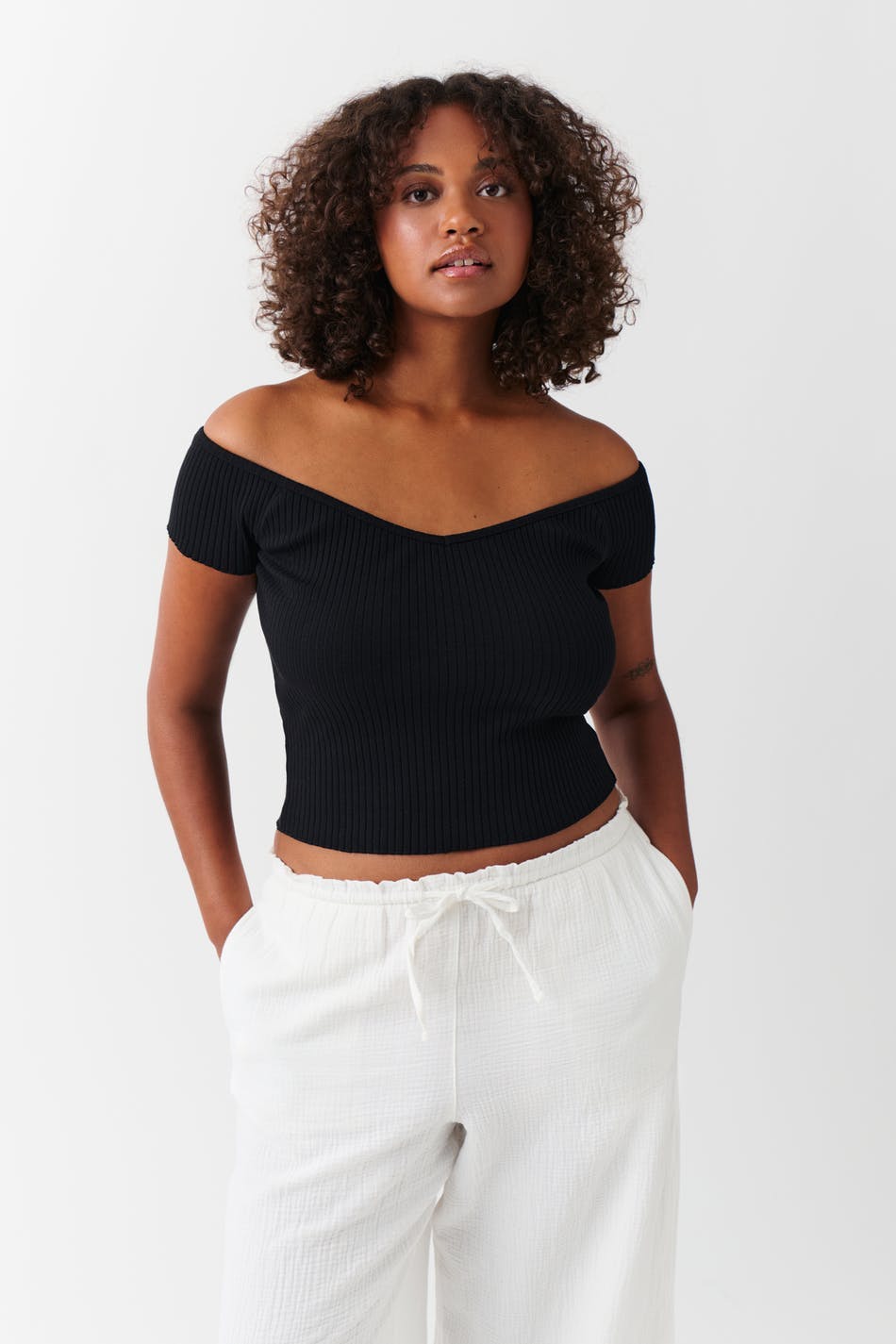 Heart shape rib top - Noir