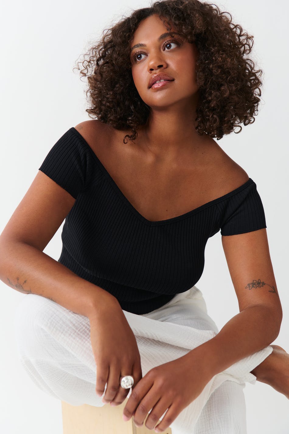Heart shape rib top - Noir