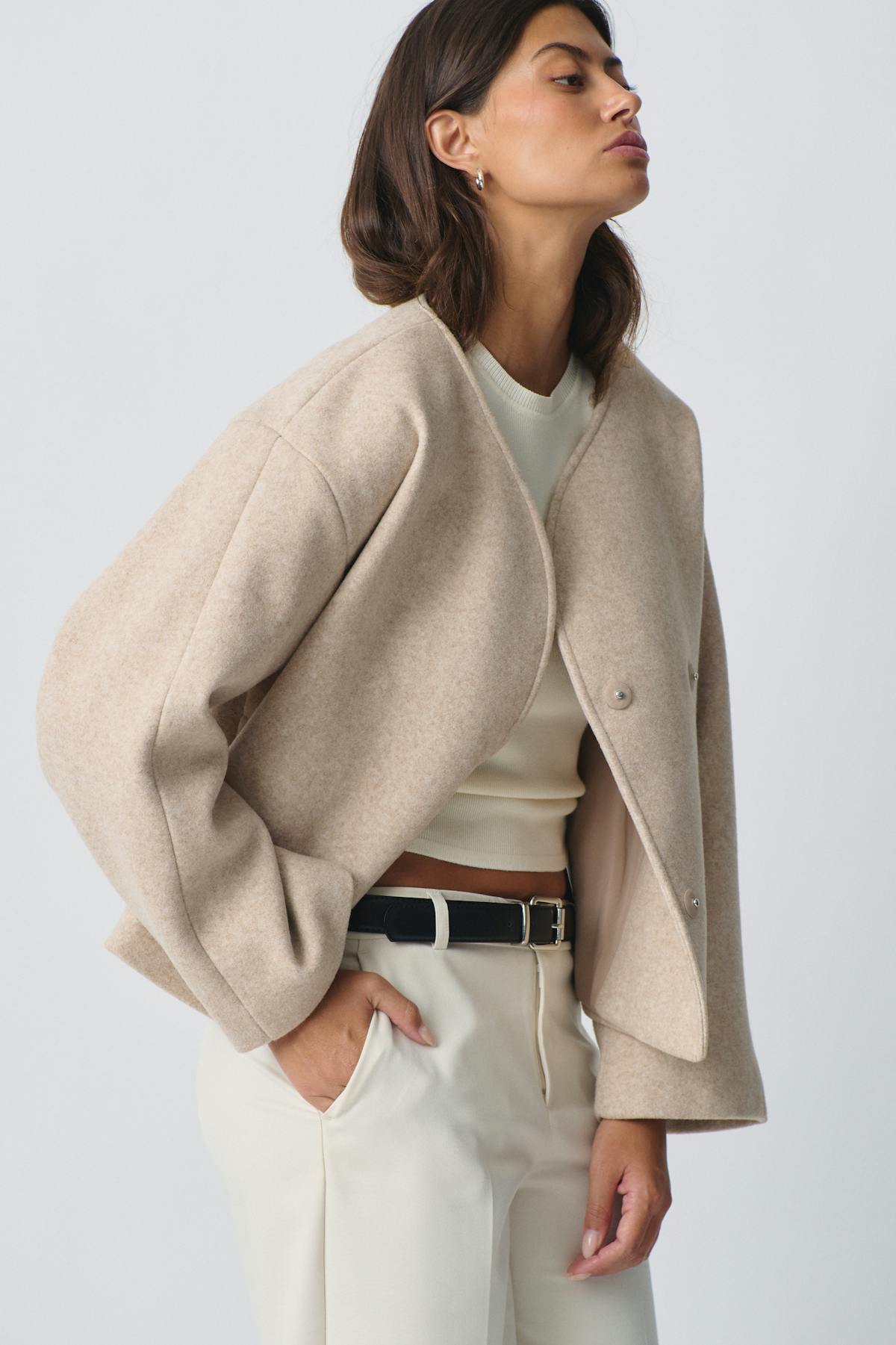 round neck short jacket - Bleu marine