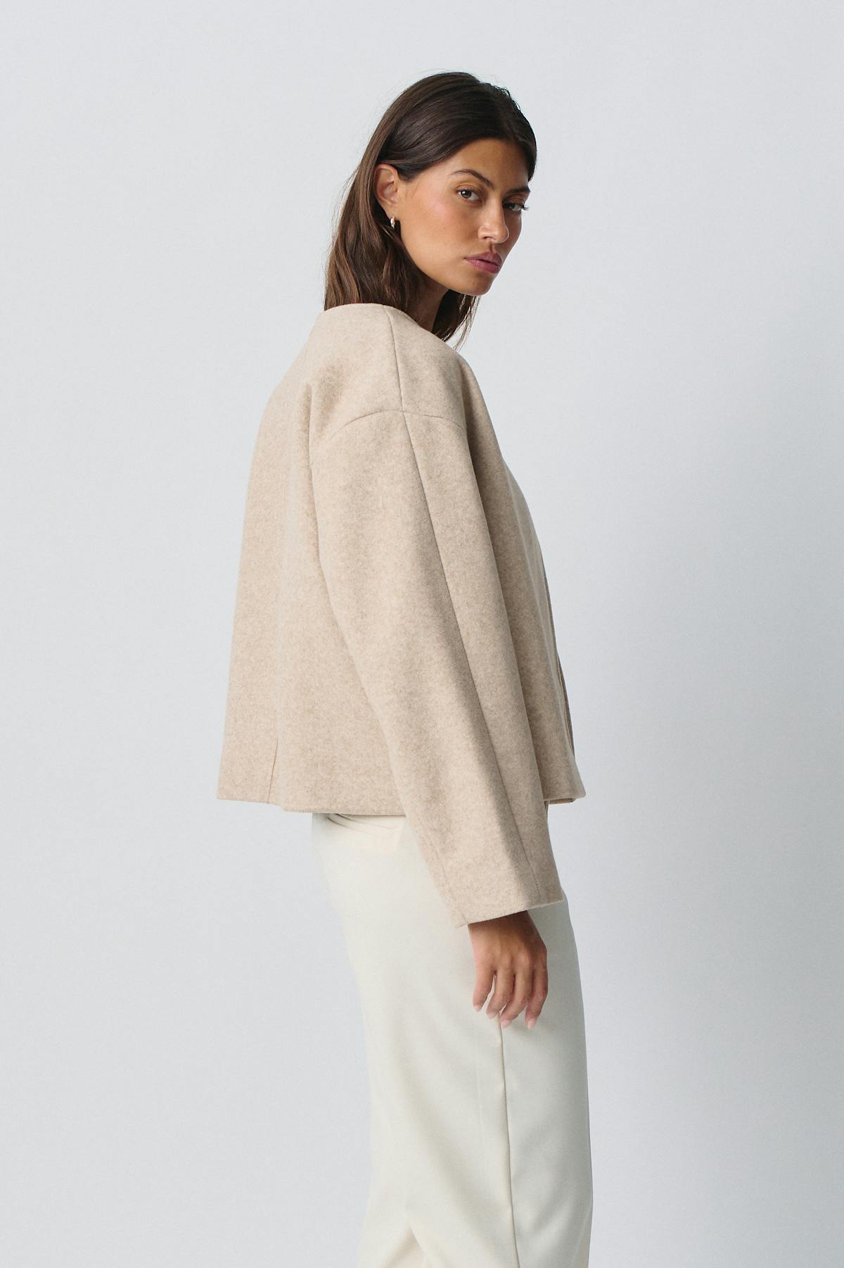 round neck short jacket - Bleu marine