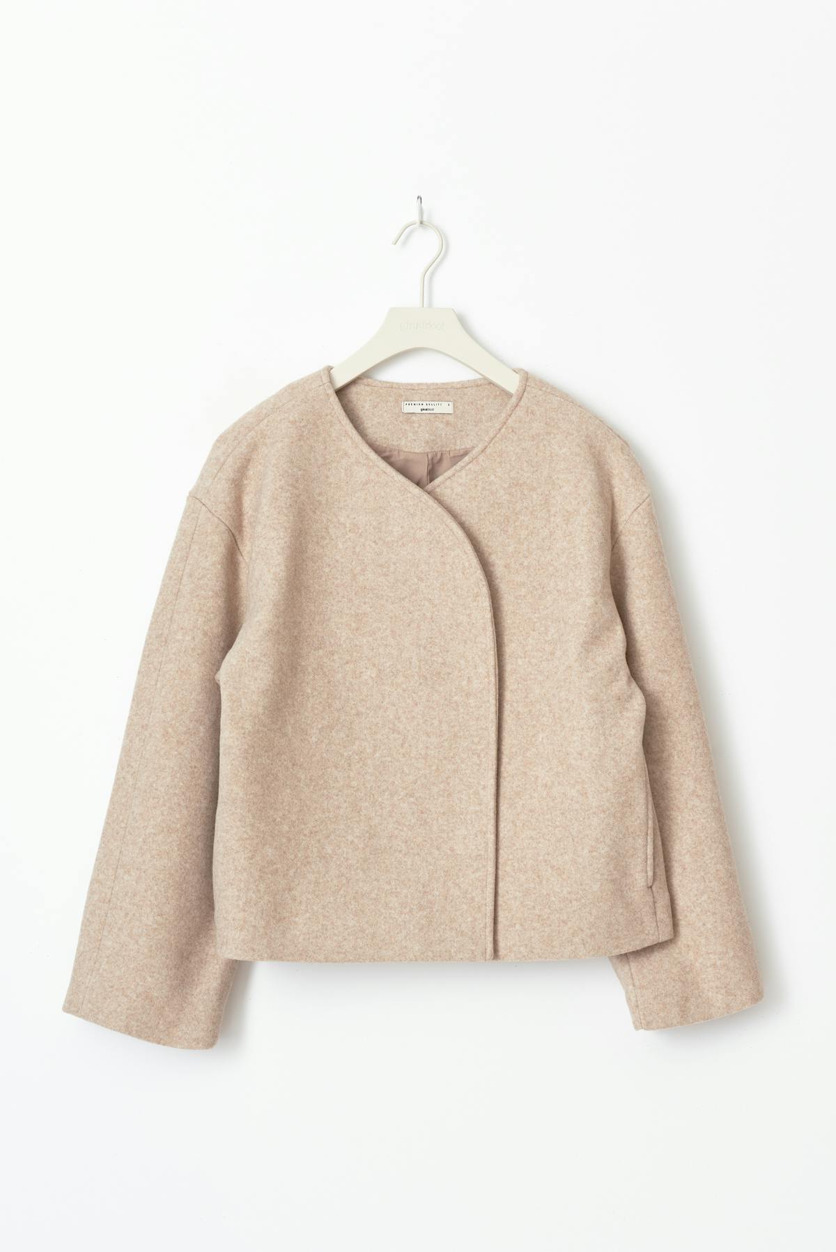 round neck short jacket - Beige melange