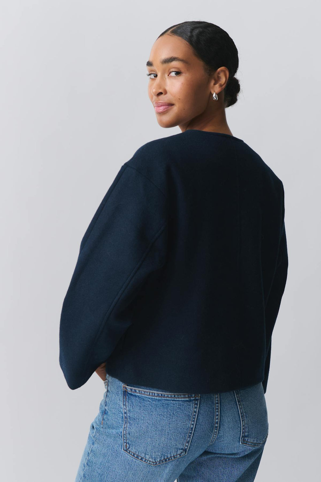 round neck short jacket - Bleu marine