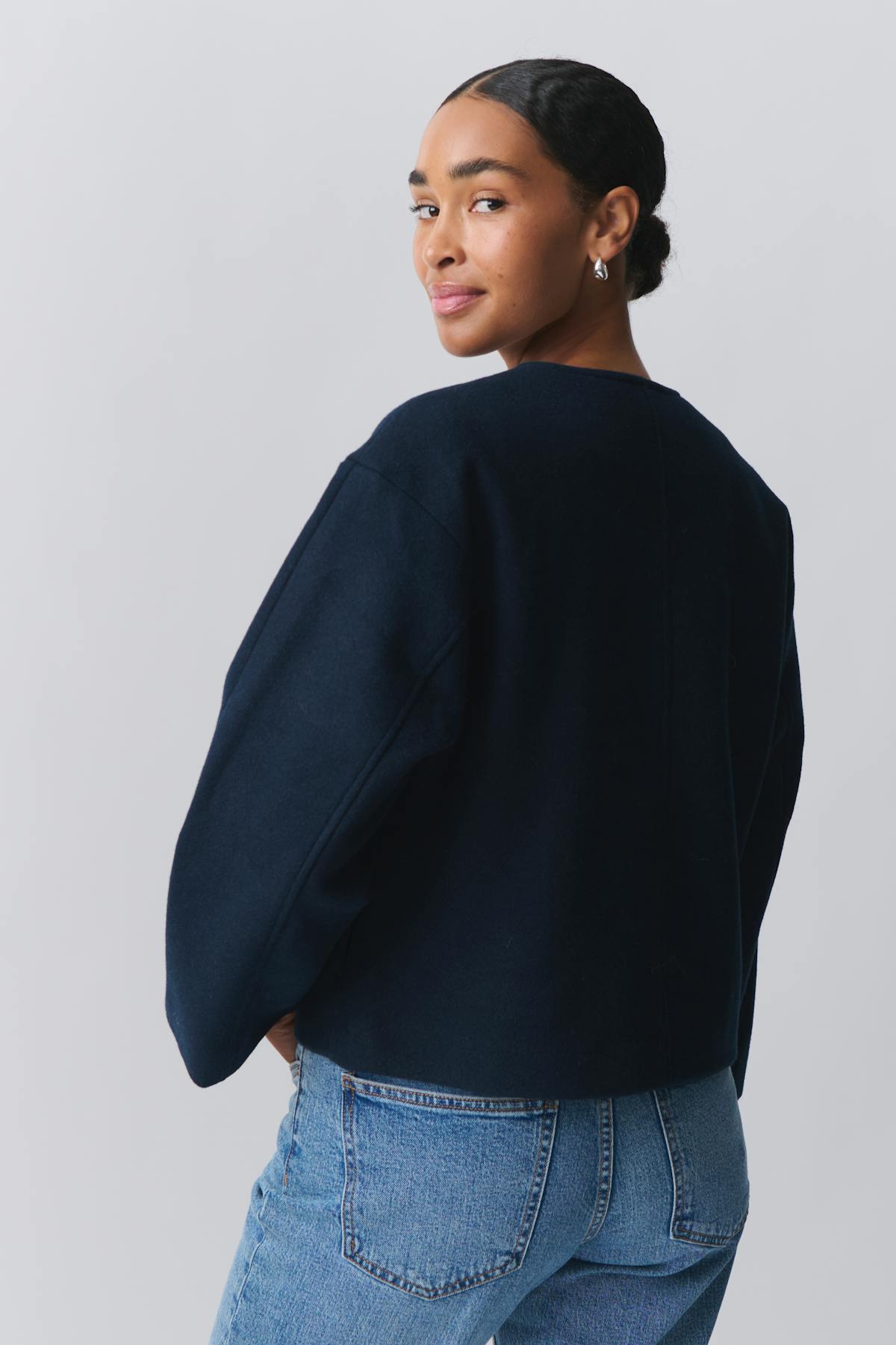 round neck short jacket - Bleu marine