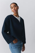 round neck short jacket - Bleu marine