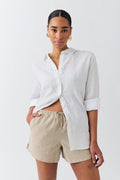 Relaxed linen blend shorts - Beige/stripe