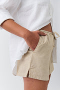 Relaxed linen blend shorts - Beige/stripe