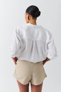 Relaxed linen blend shorts - Beige/stripe