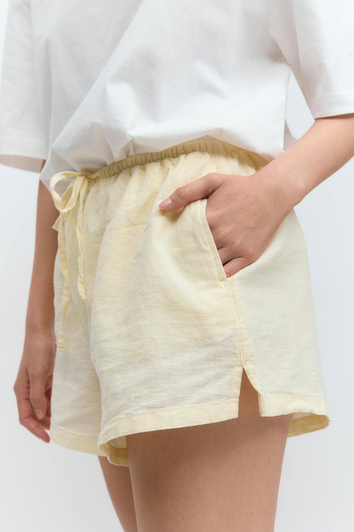 Relaxed linen blend shorts - Rose clair