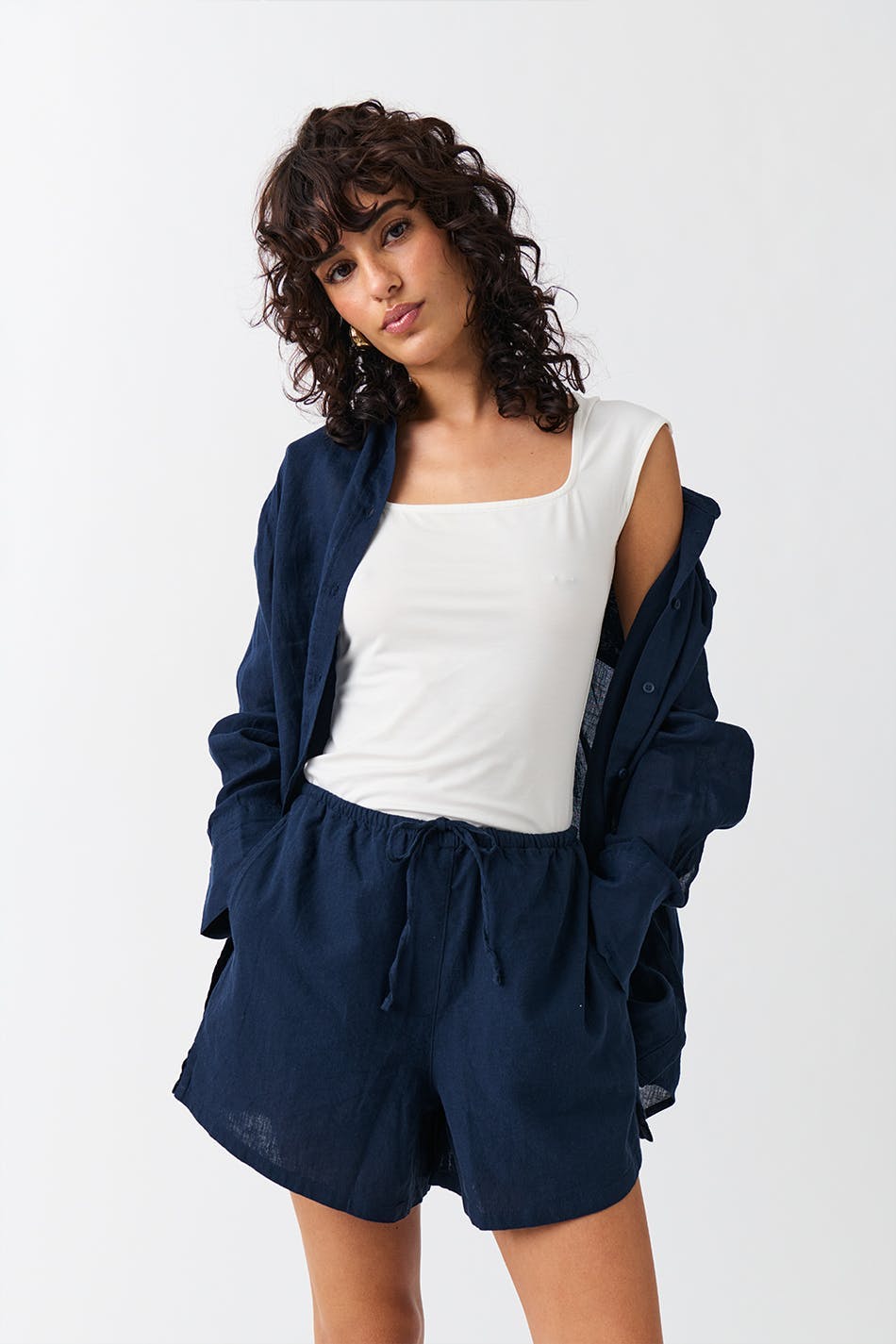 Relaxed linen blend shorts - Blanc