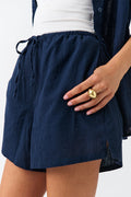 Relaxed linen blend shorts - Beige/stripe