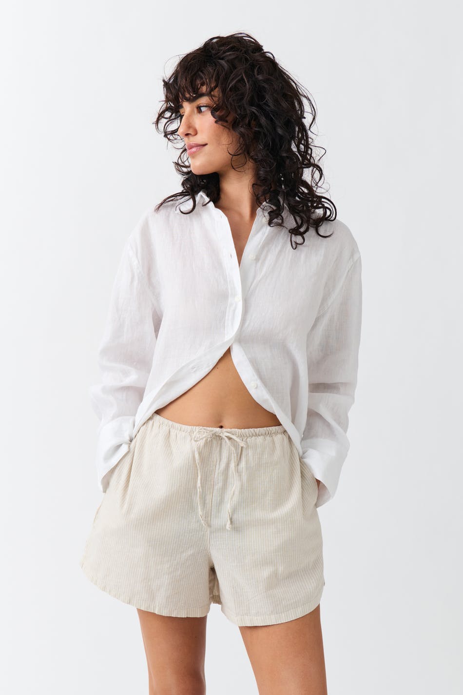 Relaxed linen blend shorts - Blanc