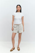 Relaxed linen blend shorts - Pink stripe