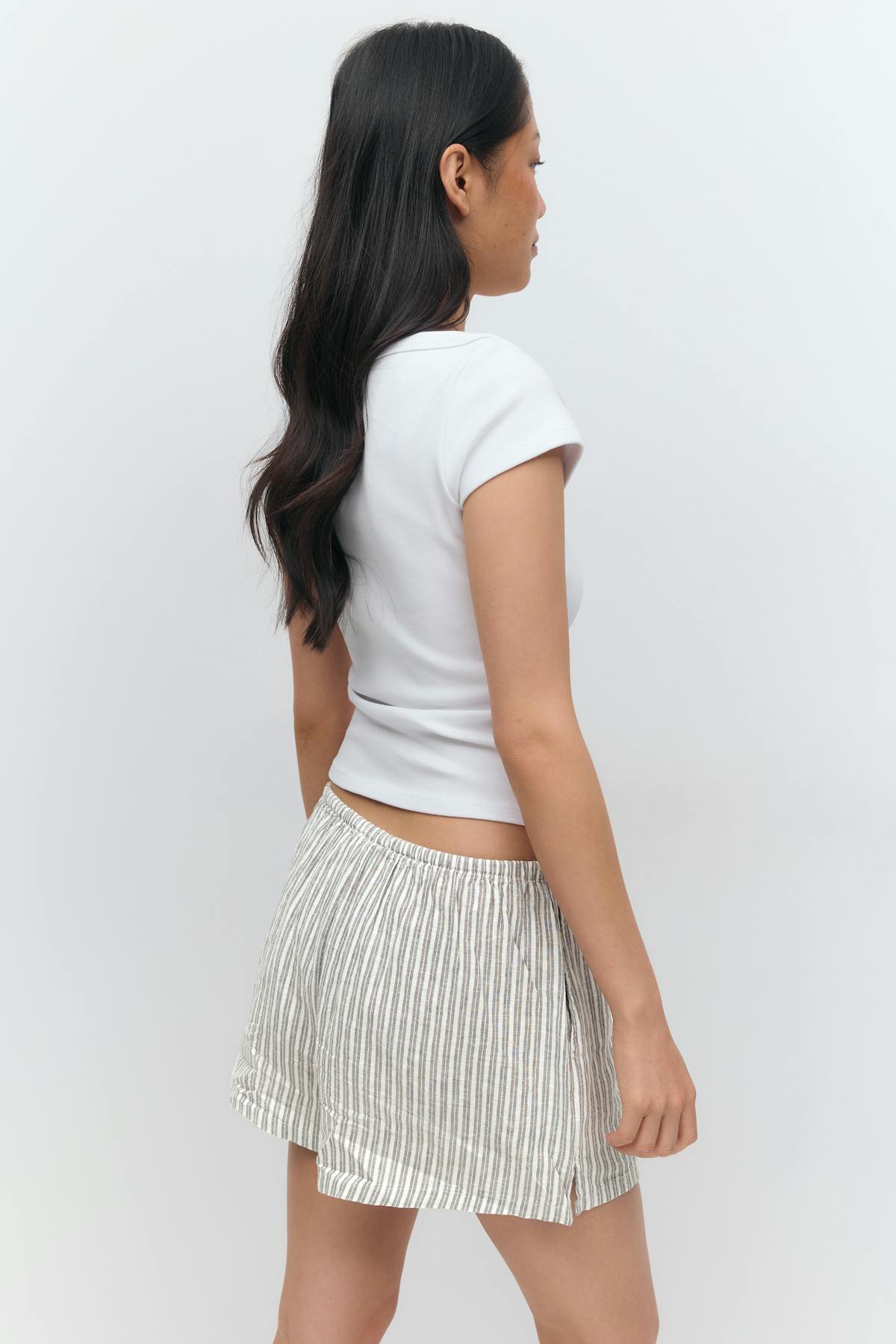Relaxed linen blend shorts - Pink stripe