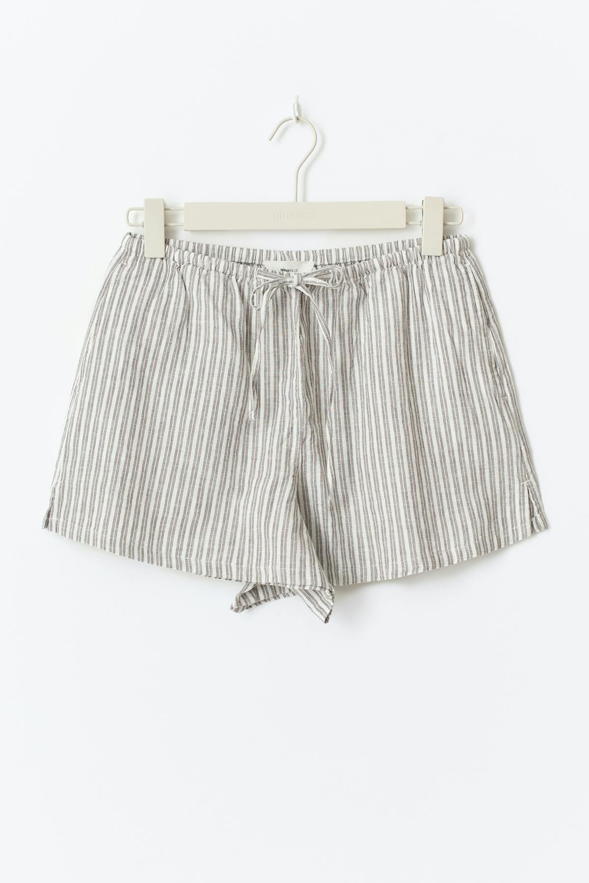 Relaxed linen blend shorts - Pink stripe