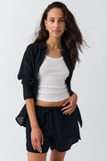 Relaxed linen blend shorts - Noir