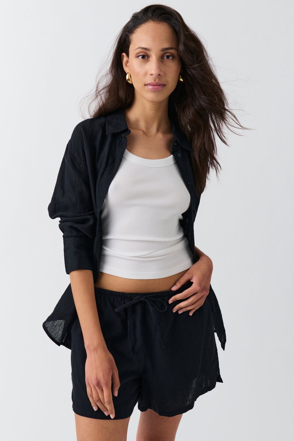 Relaxed linen blend shorts - Noir