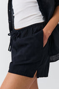 Relaxed linen blend shorts - Noir