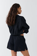 Relaxed linen blend shorts - Noir