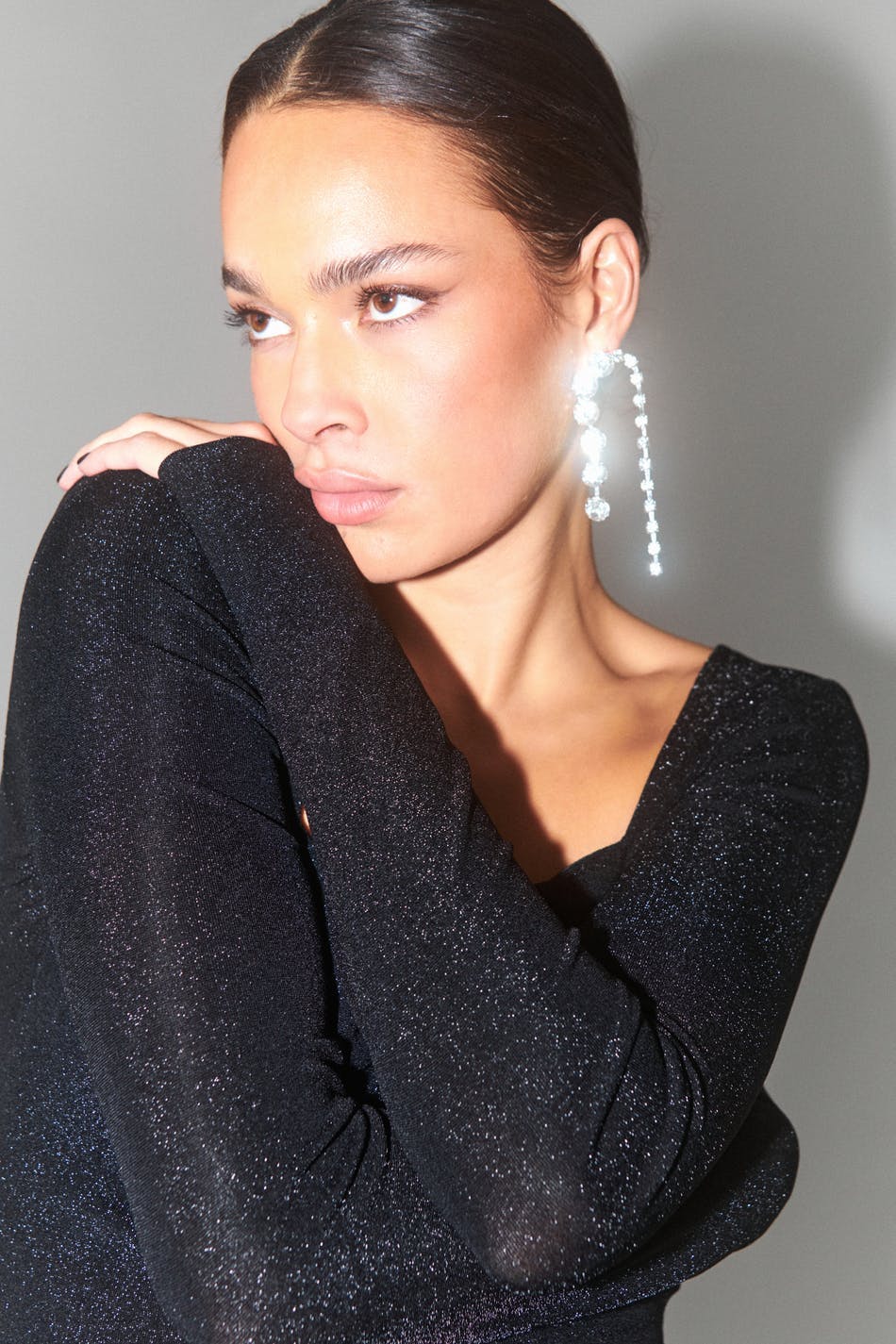 Square neck glitter top - Noir