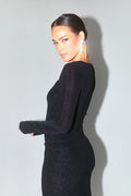 Square neck glitter top - Noir