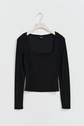 Square neck glitter top - Noir