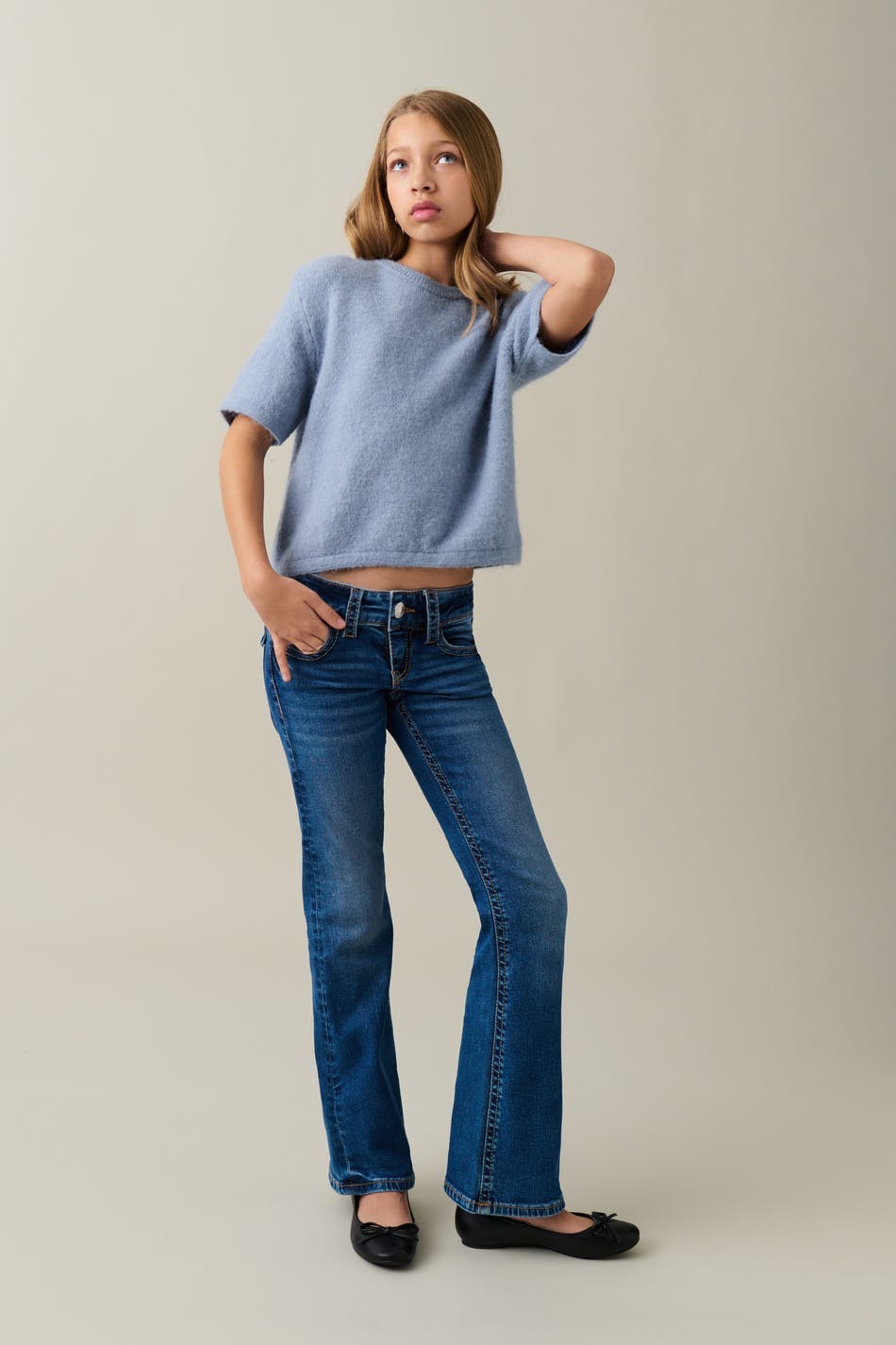 chunky low flare jeans - Gris