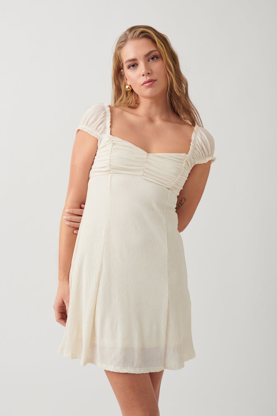 Crinkle mini dress - Cloud dancer