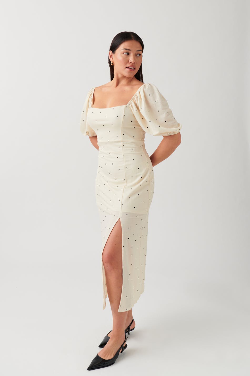 Puff sleeve midi dress - Blanc cassé