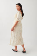 Puff sleeve midi dress - Cream dot aop