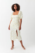 Puff sleeve midi dress - Cream dot aop