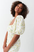 Puff sleeve midi dress - Cream dot aop