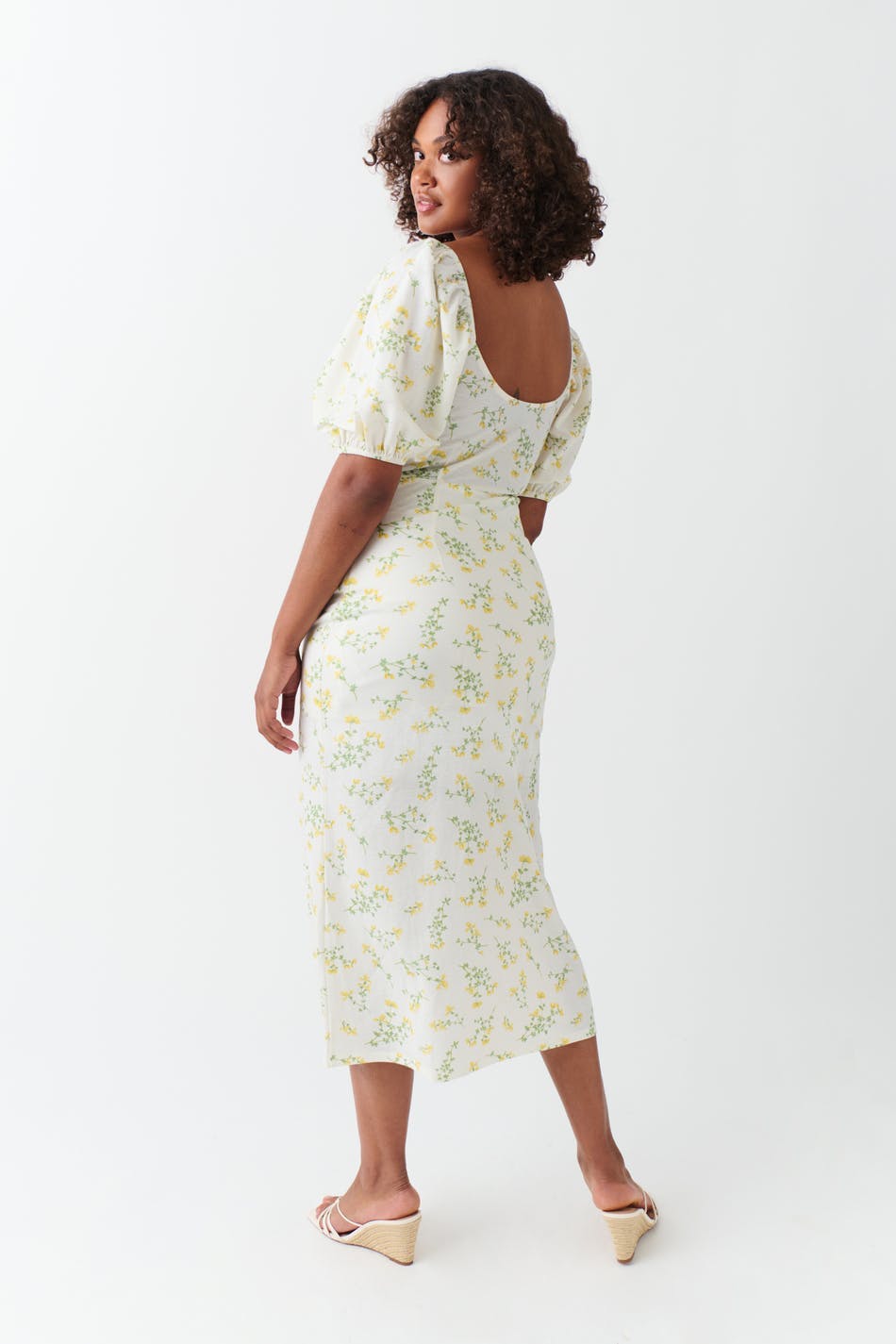Puff sleeve midi dress - Noir