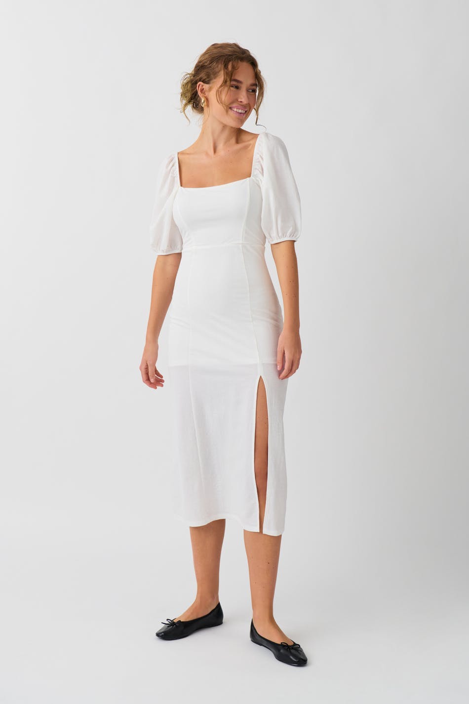 Puff sleeve midi dress - Blanc cassé