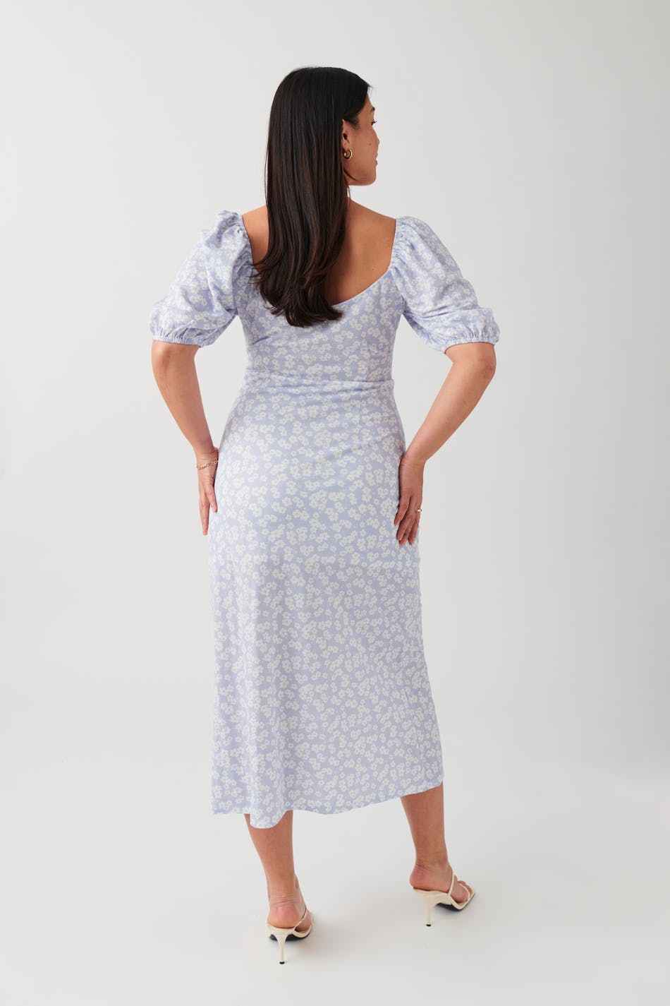 Puff sleeve midi dress - Noir