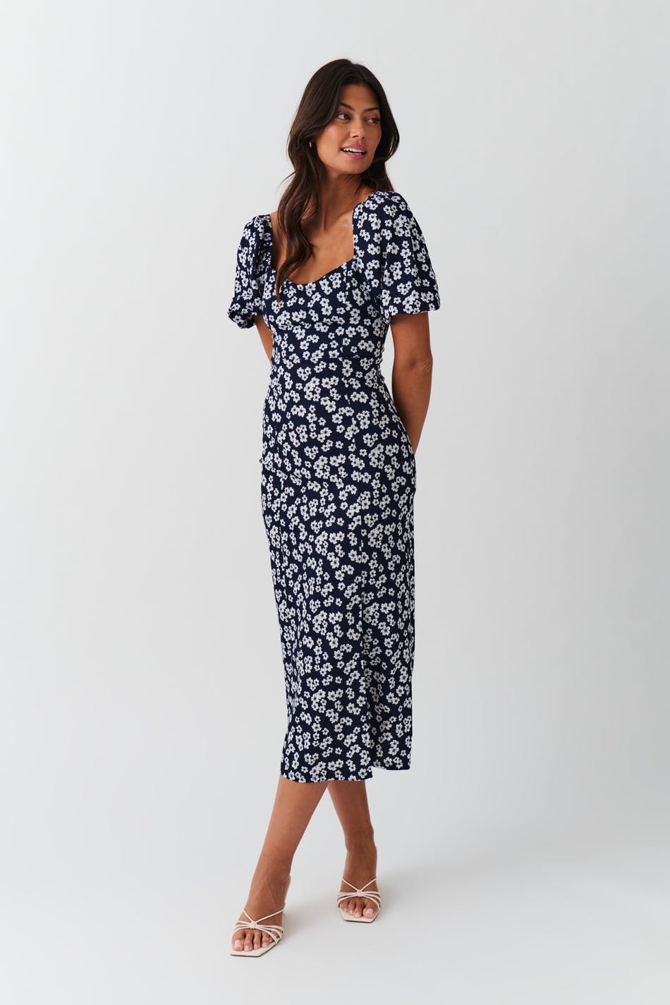 Puff sleeve midi dress - Blanc cassé