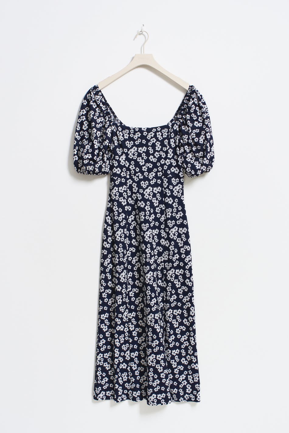 Puff sleeve midi dress - Navy ditsy
