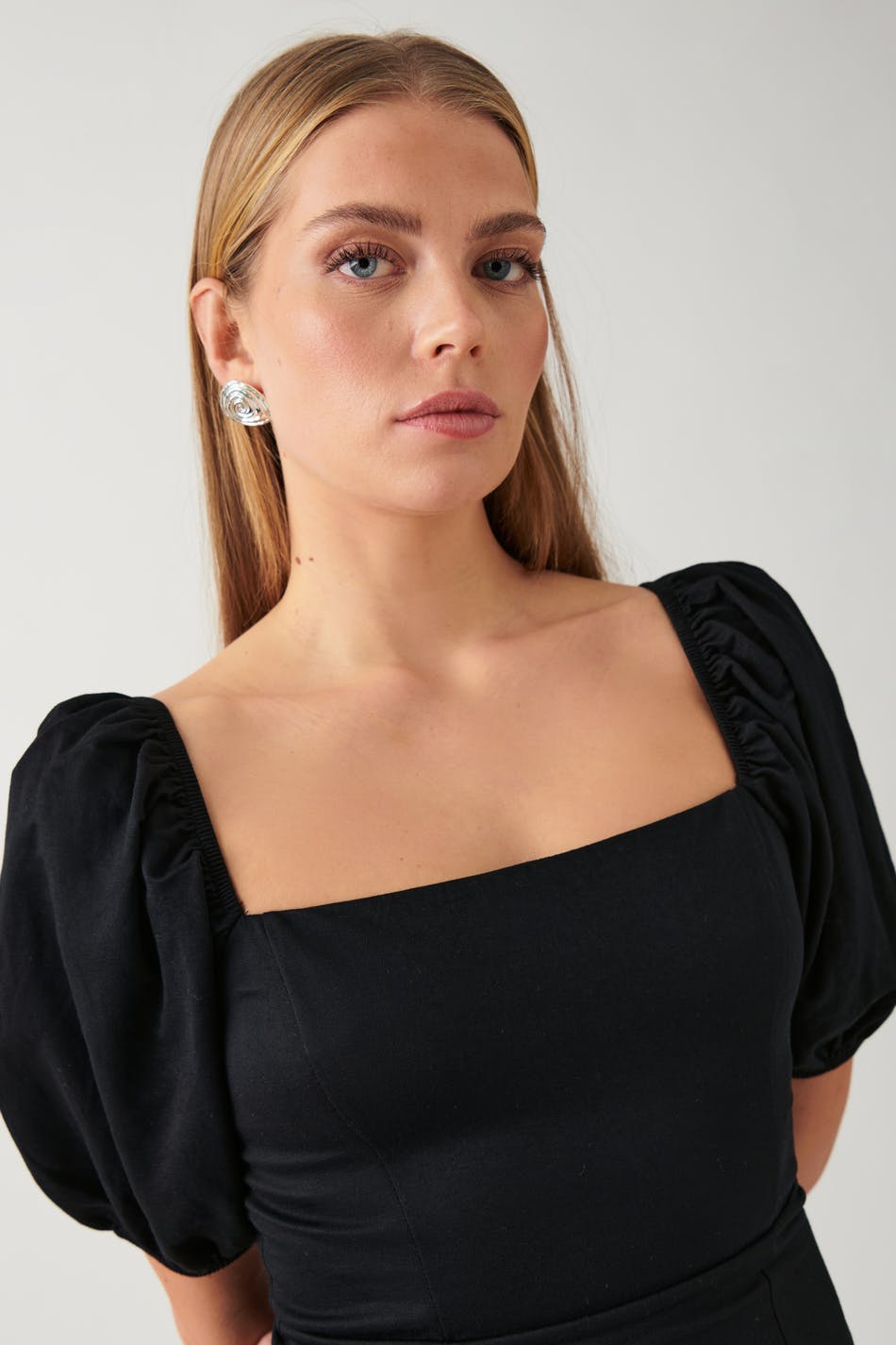 Puff sleeve midi dress - Cream dot aop