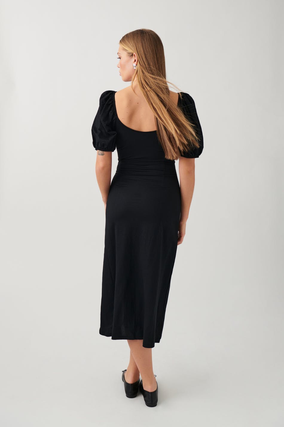 Puff sleeve midi dress - Cream dot aop