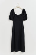 Puff sleeve midi dress - Cream dot aop